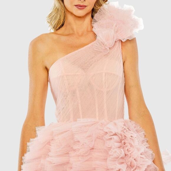 MAC DUGGAL 20576 Womens Pink One Shoulder Glitter Tulle Gown Dress - Picture 3 of 15